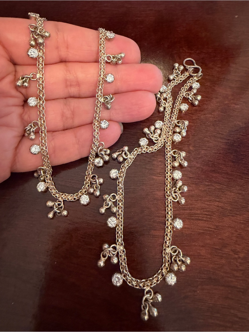 sterling silver gorgeous pair of anklets with CZ stones vintage never worn.